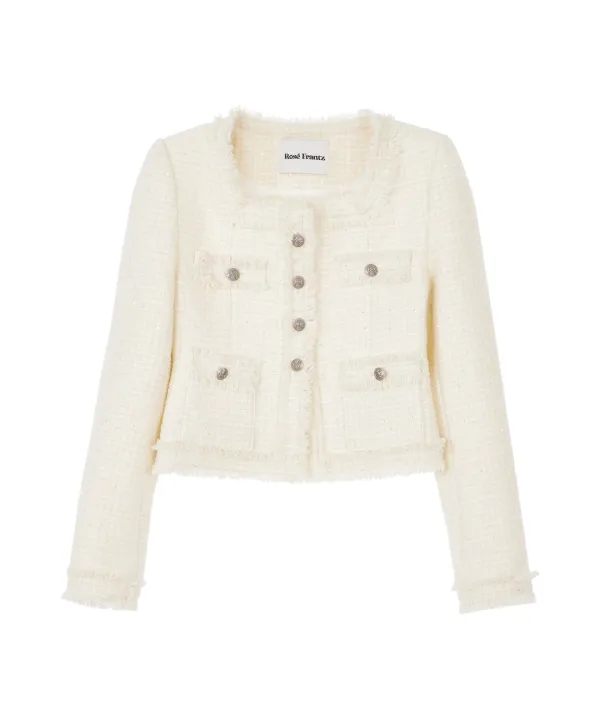 Spangle Fringe Tweed Jacket [Ivory]