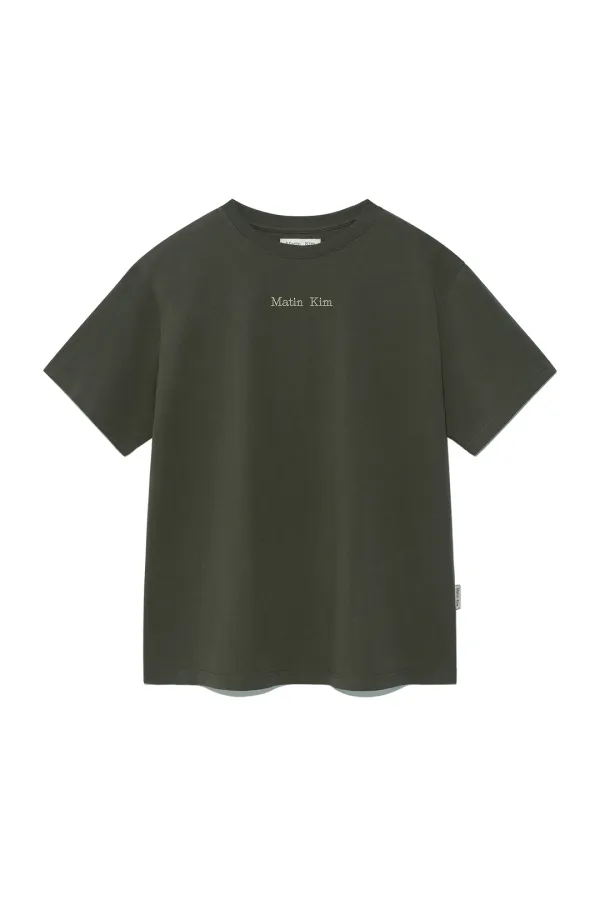 EMBROIDERY SMALL LOGO OVERSIZE TOP IN KHAKI