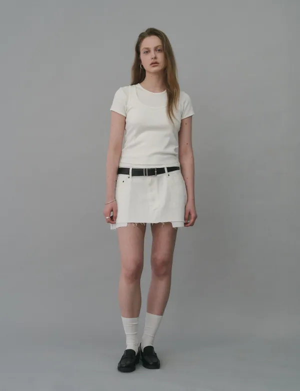 Raw Edge Denim Mini Skirt (White)