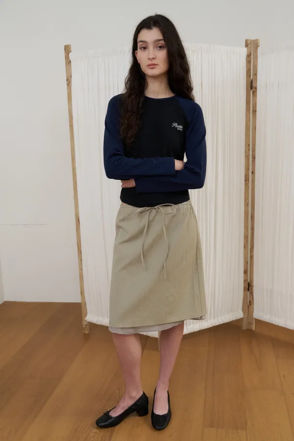 HERRINGBONE VEIL SKIRT_khaki