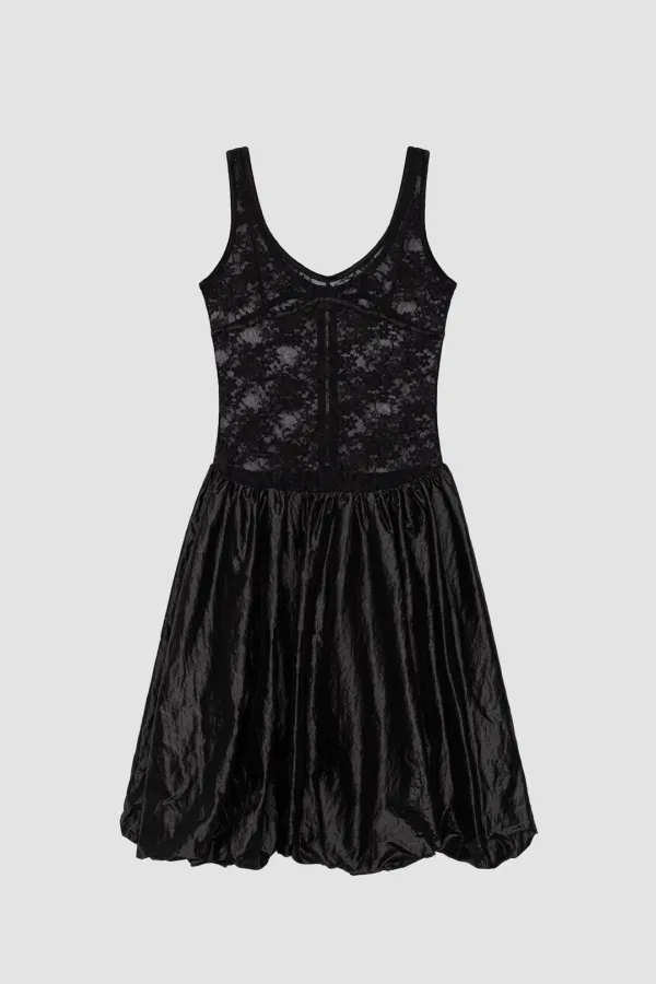 LACE COMBI BUBBLE DRESS_BLACK