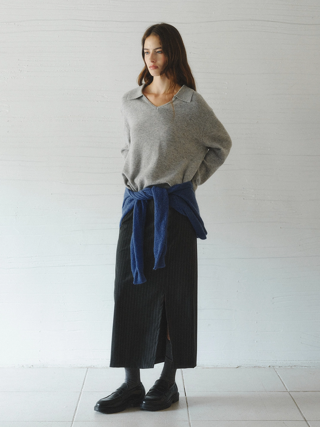 르니나 TREE stripe H-line skirt_charcoal 상품 이미지 3