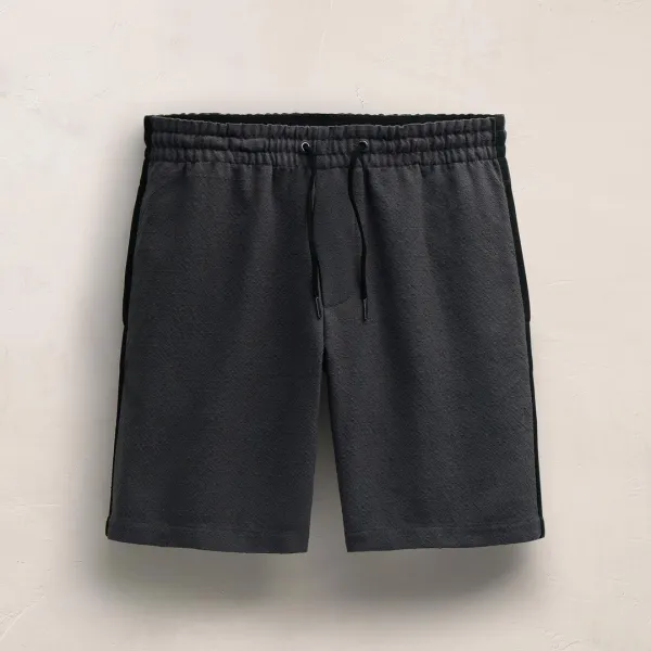 Suede Trimmed Track Short - Charcoal/Black