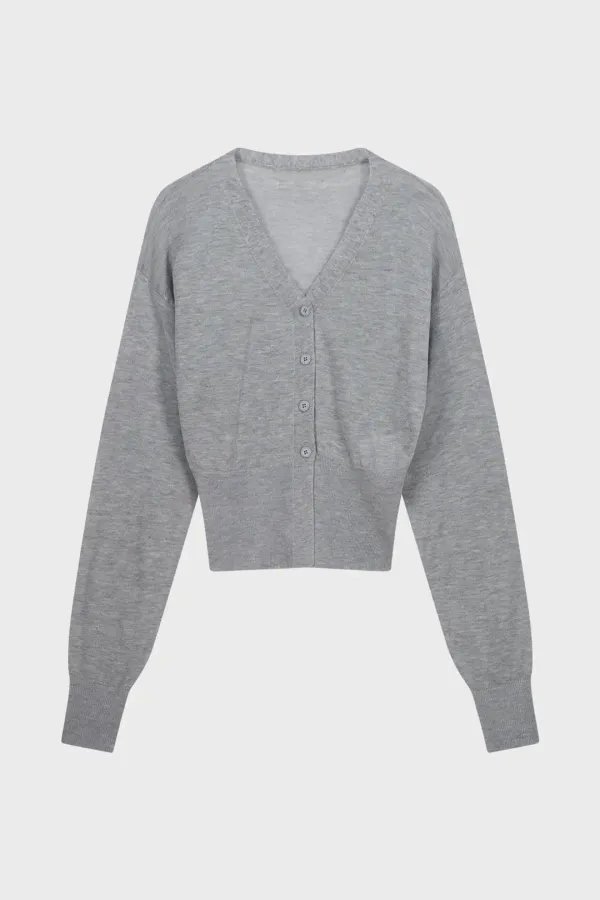 ECOVERO V-NECK FITTED CARDIGAN (MELANGE GREY)