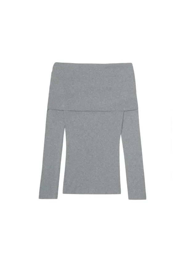 SILHOUETTE OPEN-SHOULDER KNIT, CHARCOAL