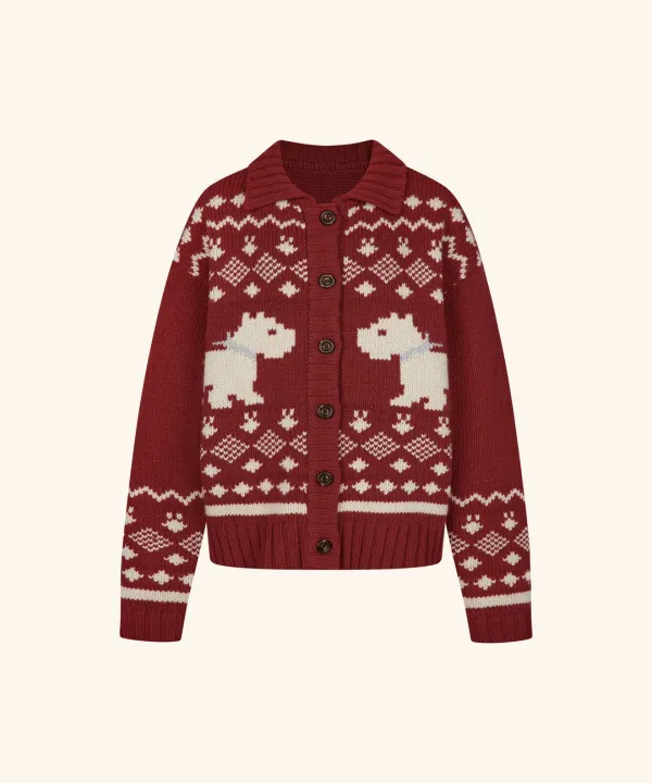 Scottish Terrier Cowichan Wool Cardigan ( Red )