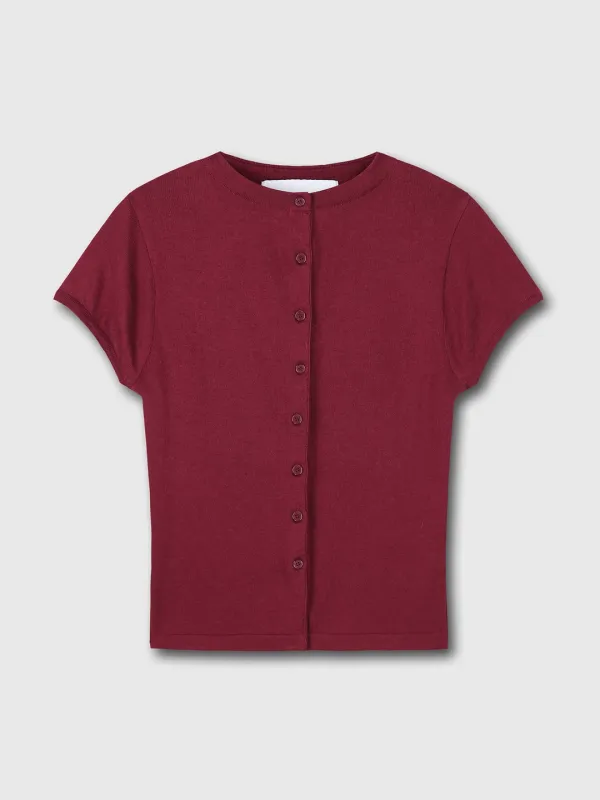 (W) SILK COTTON CAP SLEEVE CARDIGAN_ RED