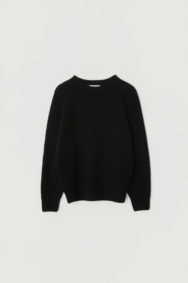 VENI WOOL RIB ROUND KNIT_BLACK