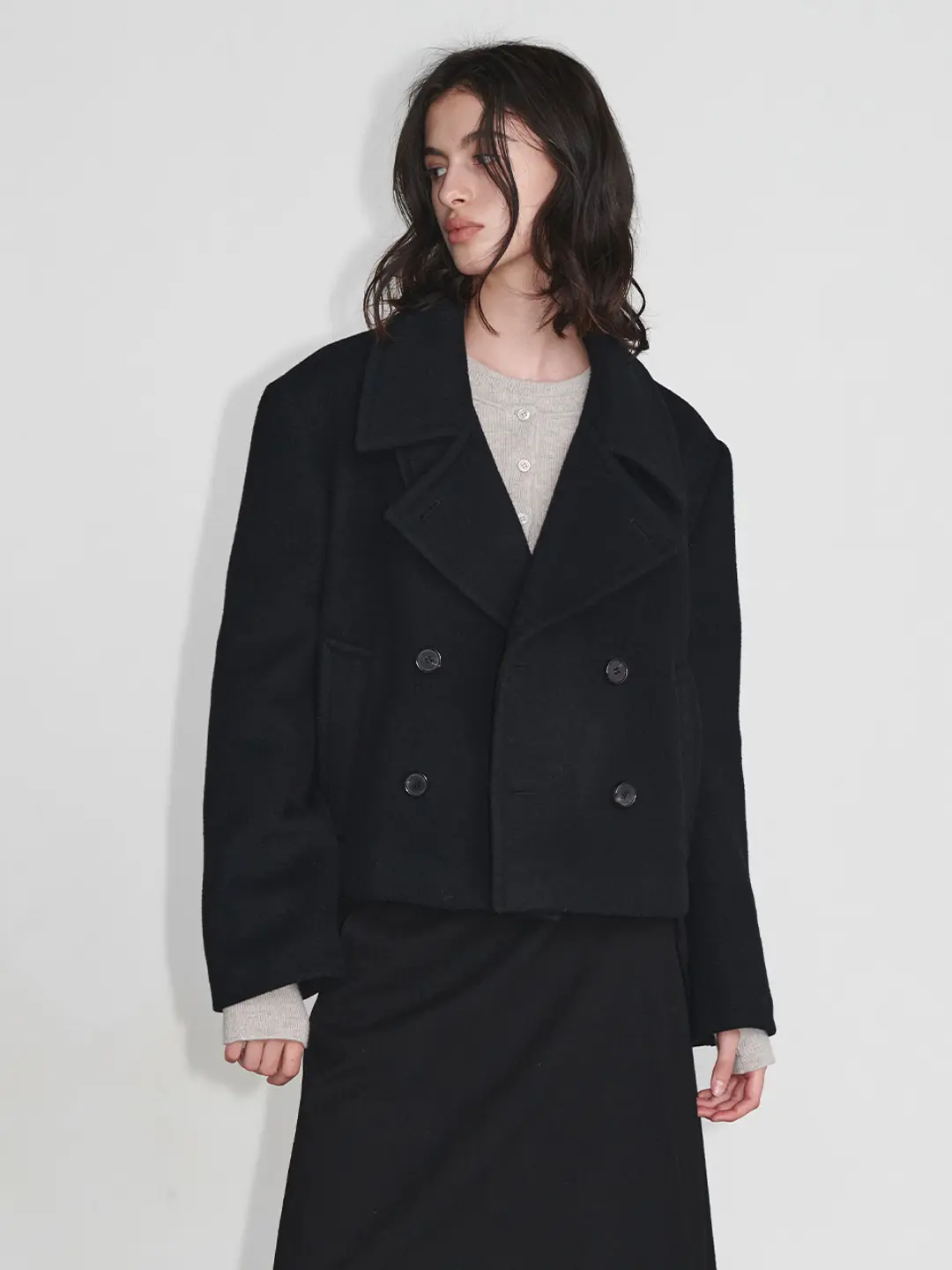 루에브르 Cropped Wool Fringe Pea Coat SW4WJ917-10 상품 이미지 2