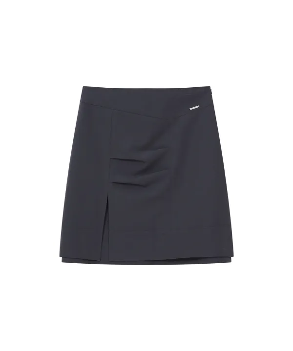 Layered panel pleats midi skirt CHARCOAL