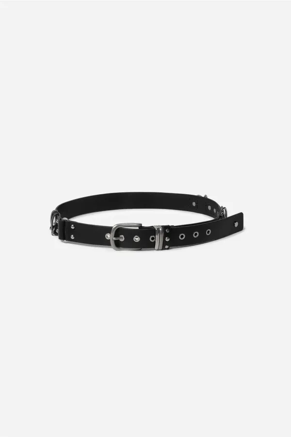 MULTI RING LEATHER BELT - BLACK