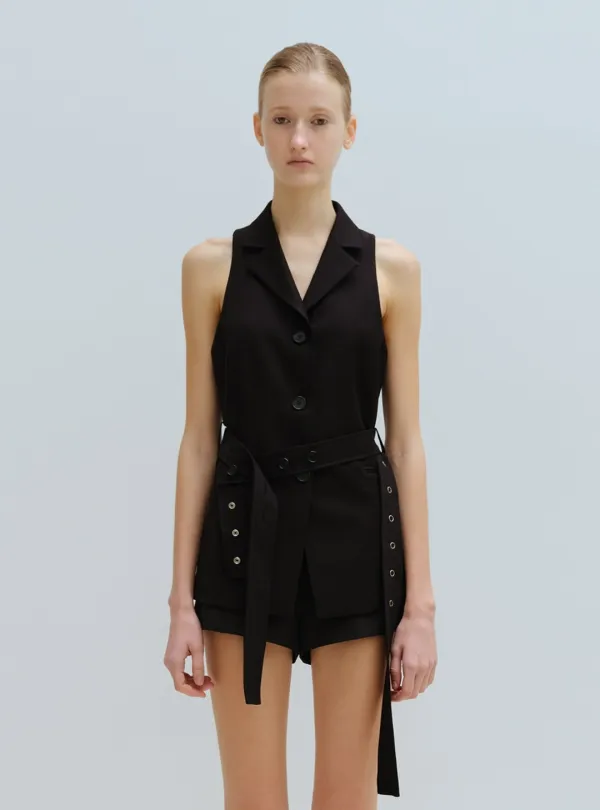 BELTED HALTER VEST (BLACK)