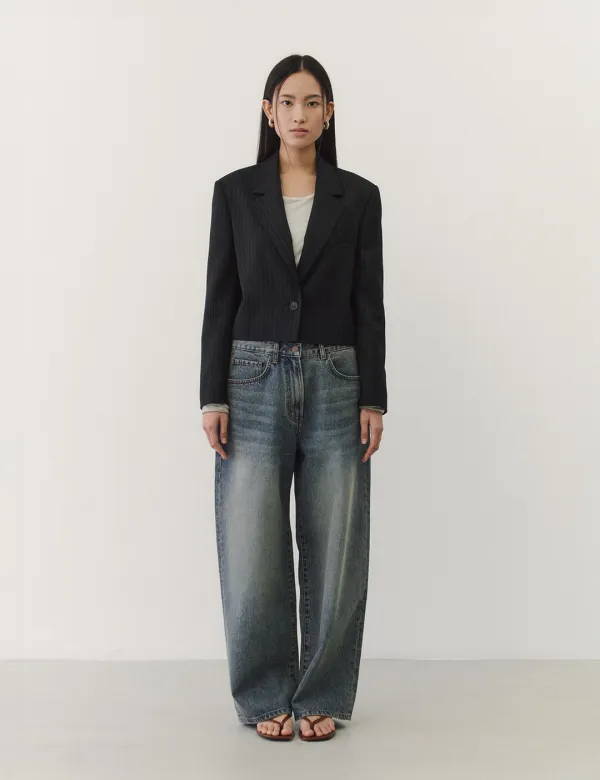 Urban Stripe Cropped Jacket (Black)