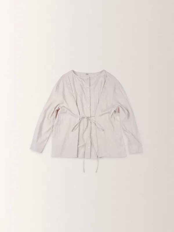 BOAT NECK TIE BLOUSE SHIRTS [ POWDER PINK ]
