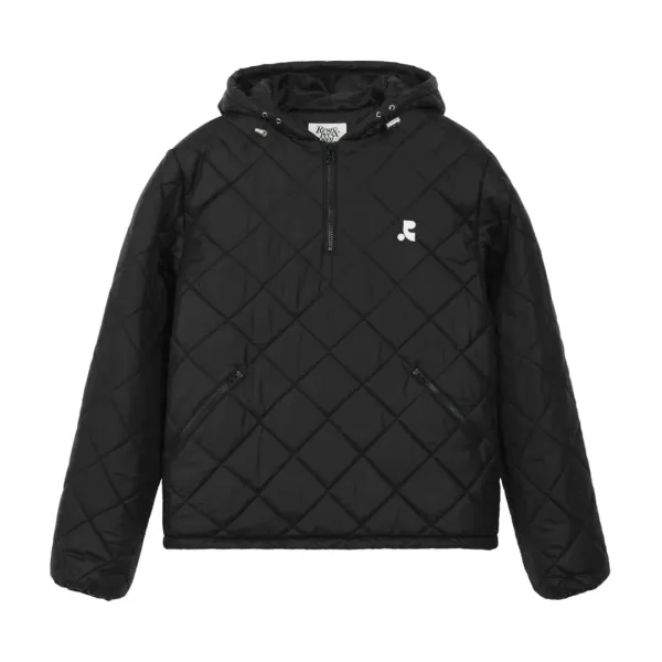 QUILTED HOODIE - BLACK