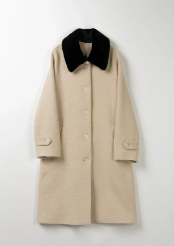 Mused Balmacaan Fur Collar Coat - Cream