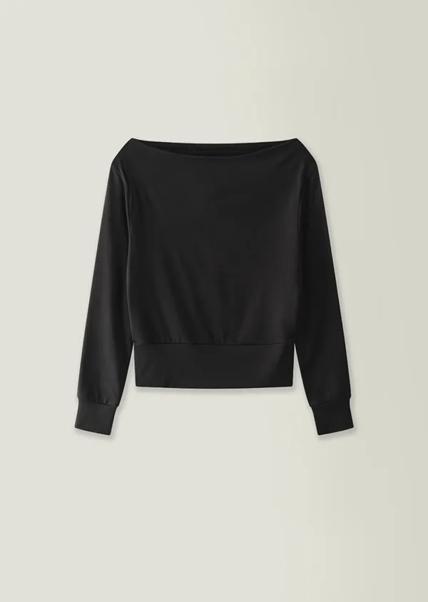Peach boat neck top / Black