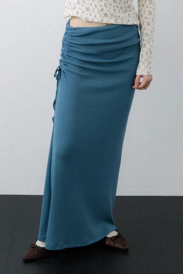Side-Shirred Maxi Skirt (Teal Green)