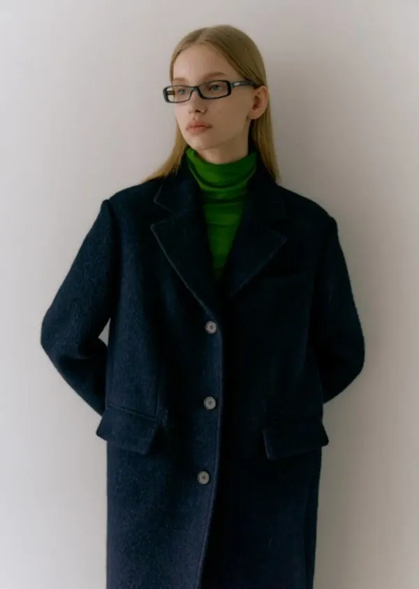 3-BUTTON ALPACA SINGLE COAT (dark navy)