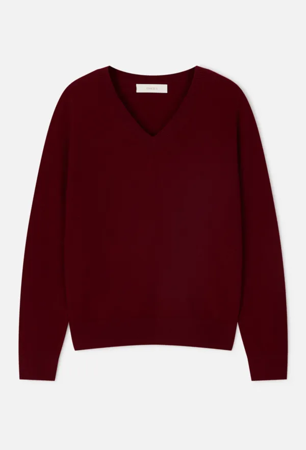 Cashmere V-Neck Knit (Wine)