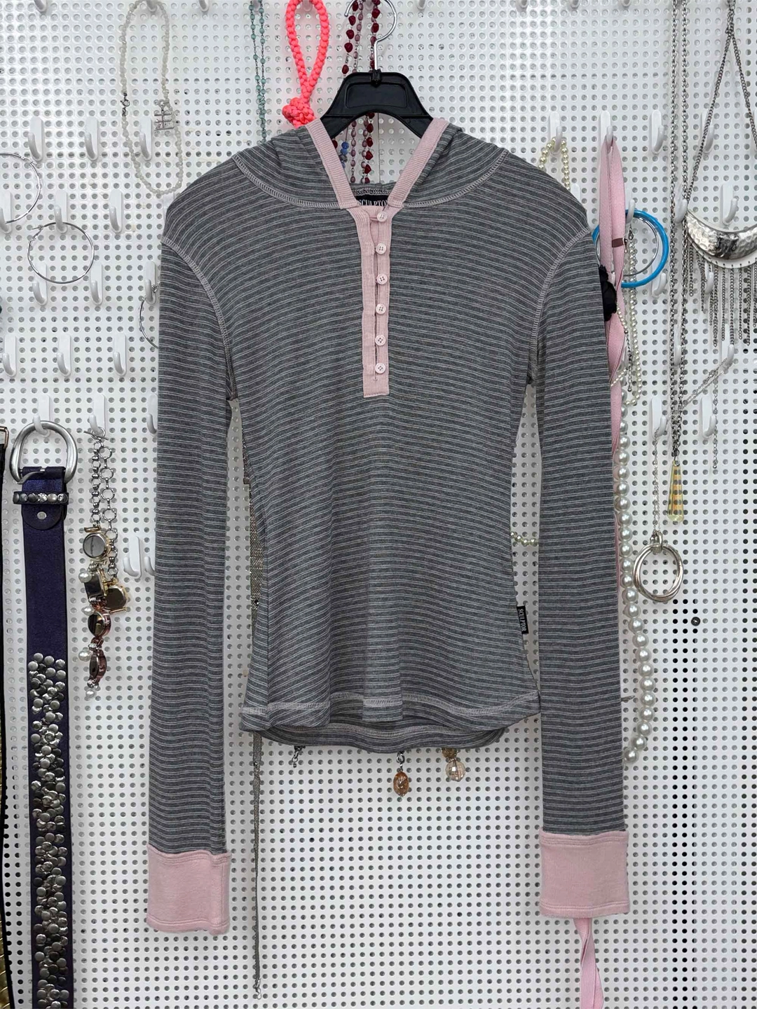 스컬프터 Striped Button Down Hoodie Melange Gray 상품 이미지 1