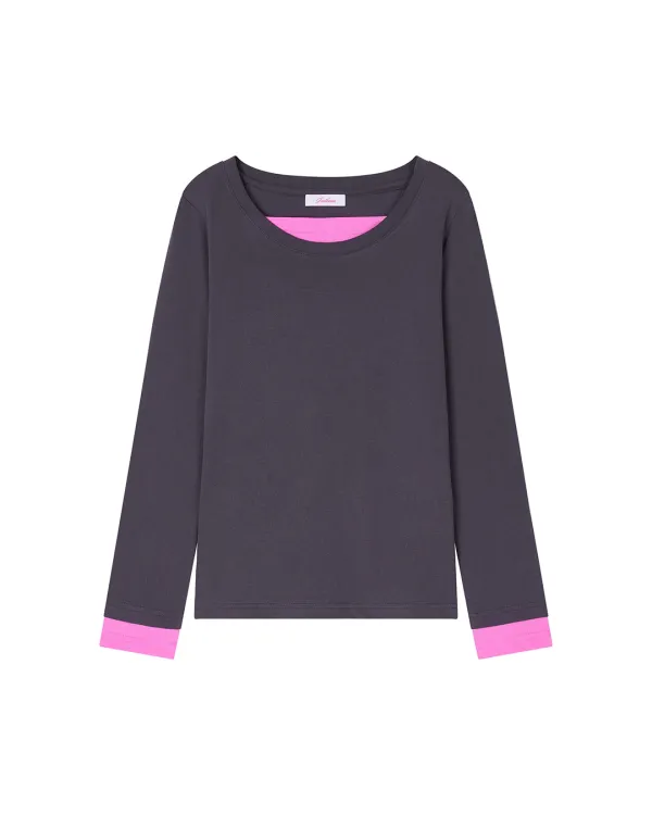 DOUBLE LAYER LONG SLEEVE TOP, CHARCOAL NAVY
