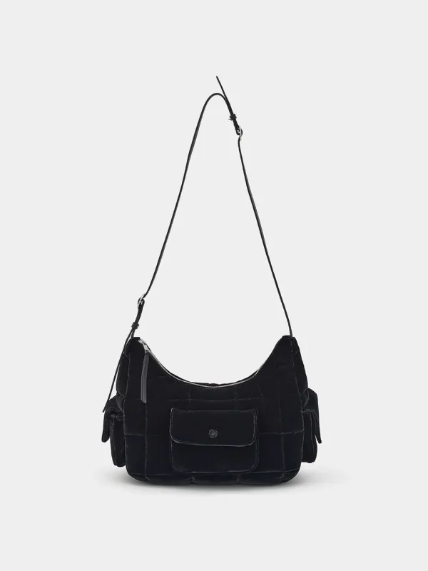 Monslin padding velvet hobo bag - Black