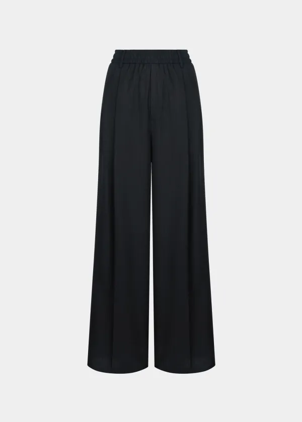 W VERANO WOOL STRIPED STRAIGHT PANTS - BLACK