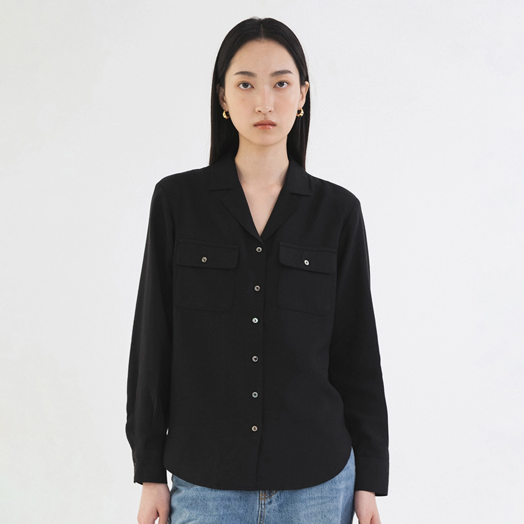 시야쥬 SITP5207 오픈 카라 포켓 셔츠_Black 상품 이미지 2