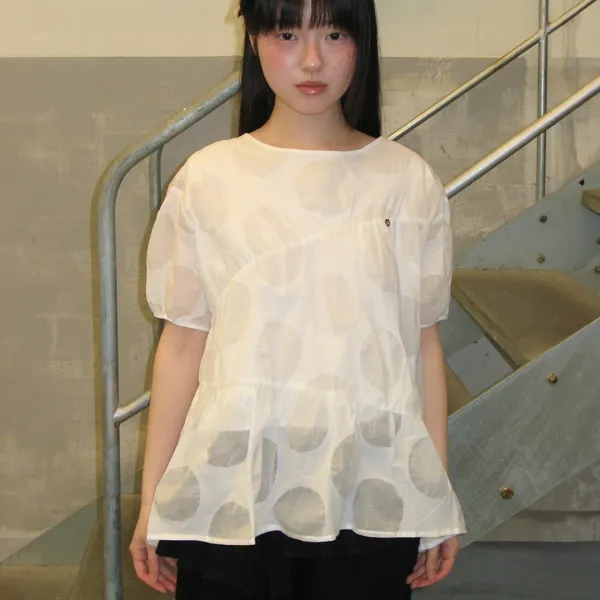 AIRY SHIRRING PEPLUM BLOUSE WHITE