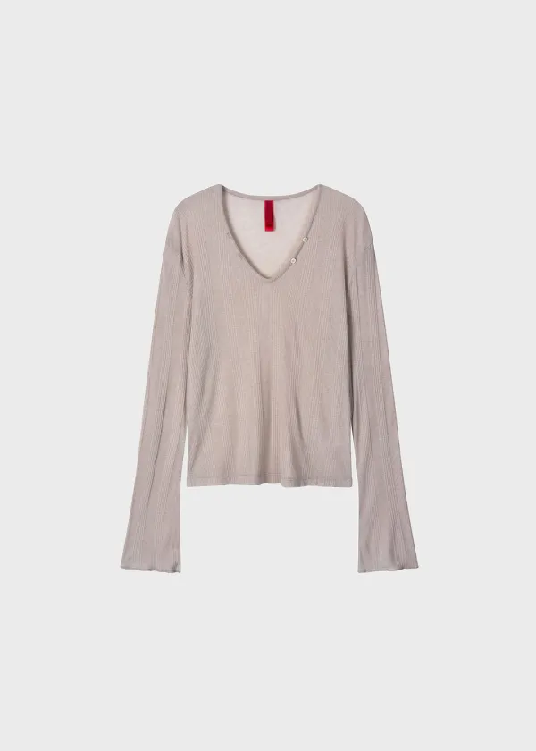 Sheer Button Long Sleeve Sand