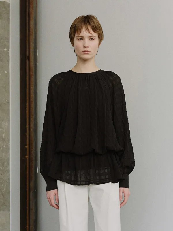 TIS CHECK CRINKLE SHEER BLOUSE_BLACK