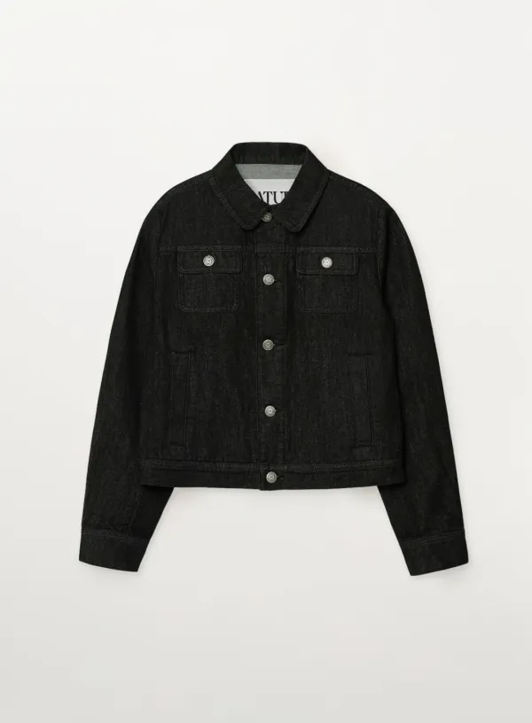 (W) Classic Nonfade Denim Trucker Jacket - Black