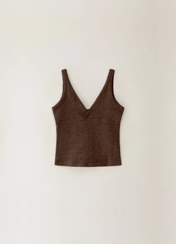 Knitted Embroidery Sleeveless - Brown