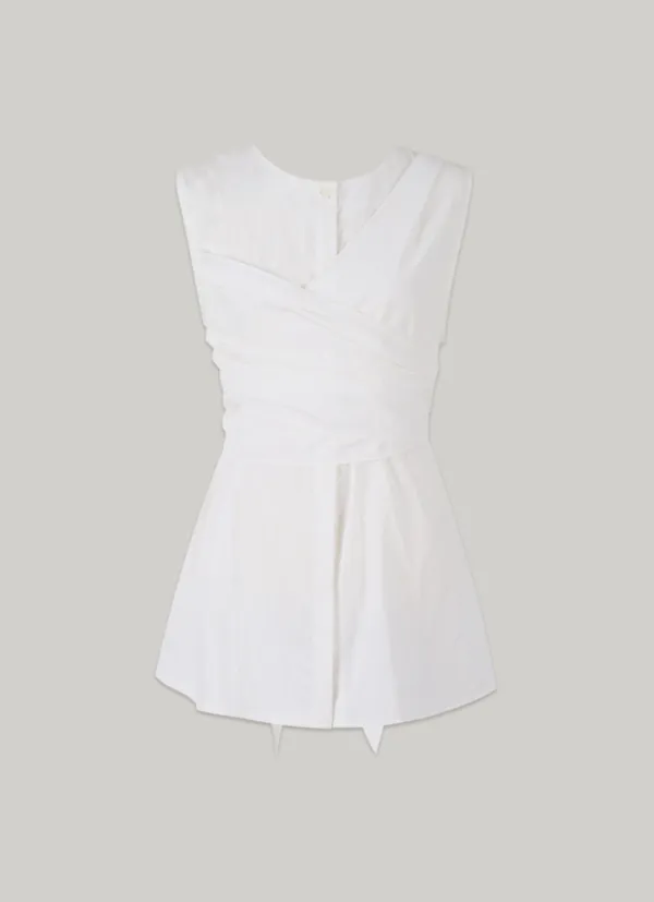 comos 1406 wrap point sleeveless blouse (white)