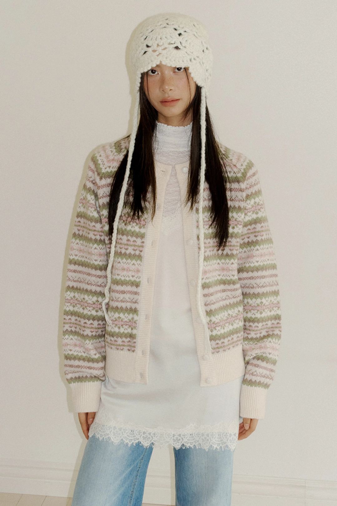 루시르주 Fair Isle Raglan Sweater Cardigan (cream) 상품 이미지 2