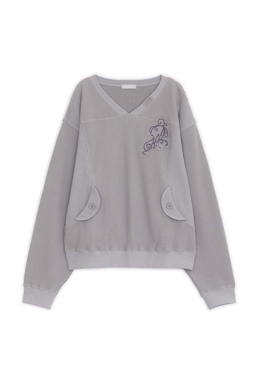 허그유어스킨 Waffle 2-tone sweatshirt (Pink gray) 상품 이미지 1