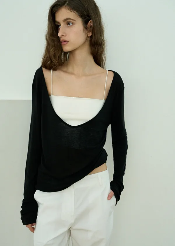 (2ND RE-ORDER) Deep v-neck top / Black