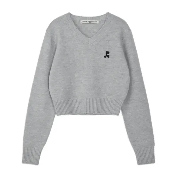 WOOL V-NECK CROPPED KNIT - GREY