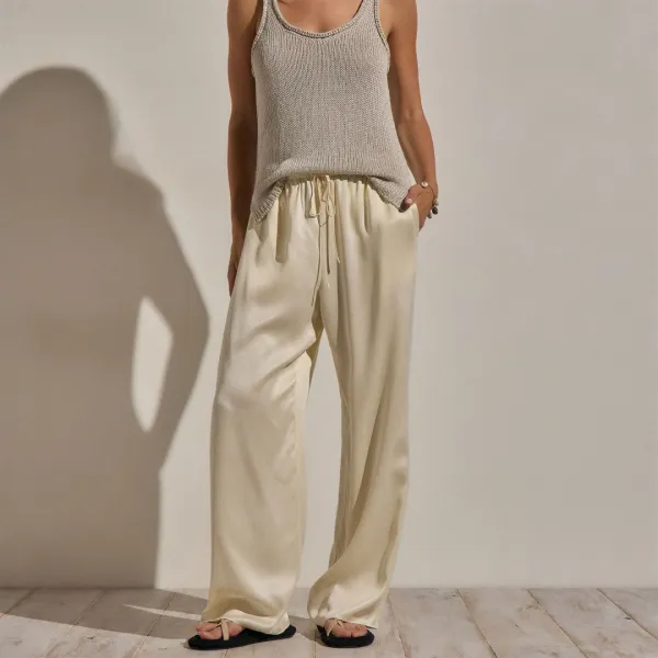 Silk Charmeuse Drawstring Pant - Ivory