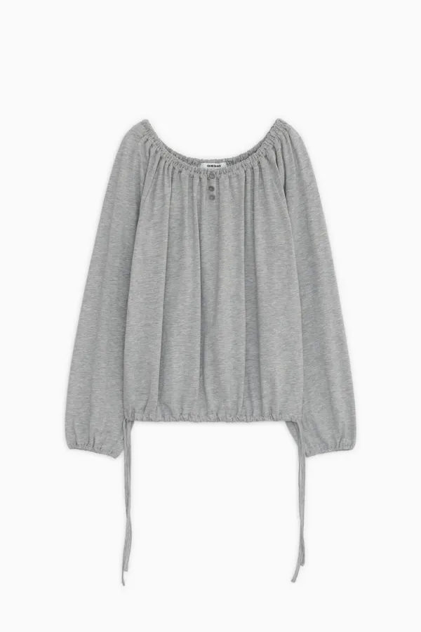 [9/28 예약배송] STRING BOAT NECK JERSEY BLOUSE, GRAY