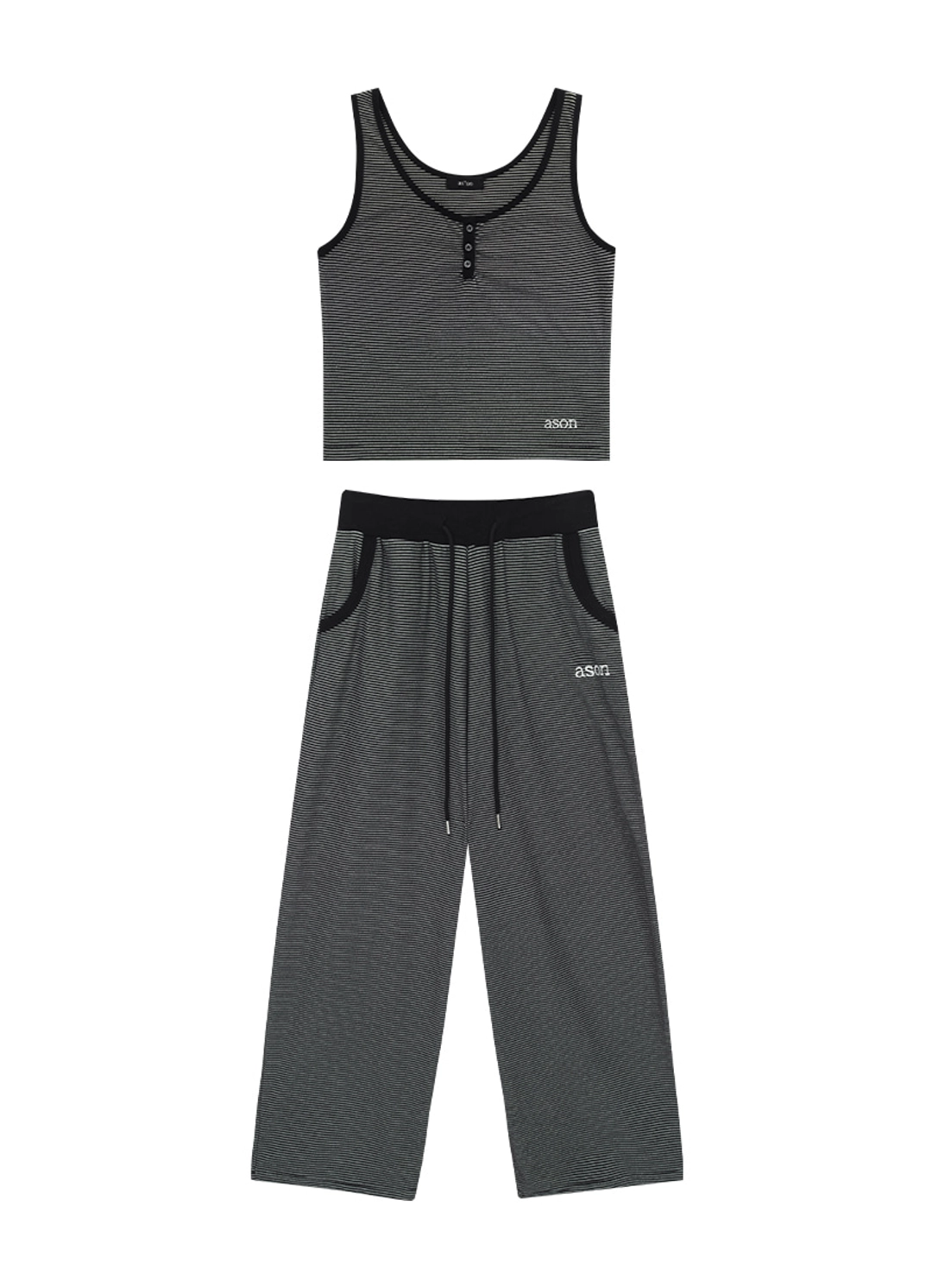 애즈온 [SET] RIN STRIPE SLEEVELESS & PANTS / BLACK 상품 이미지 1