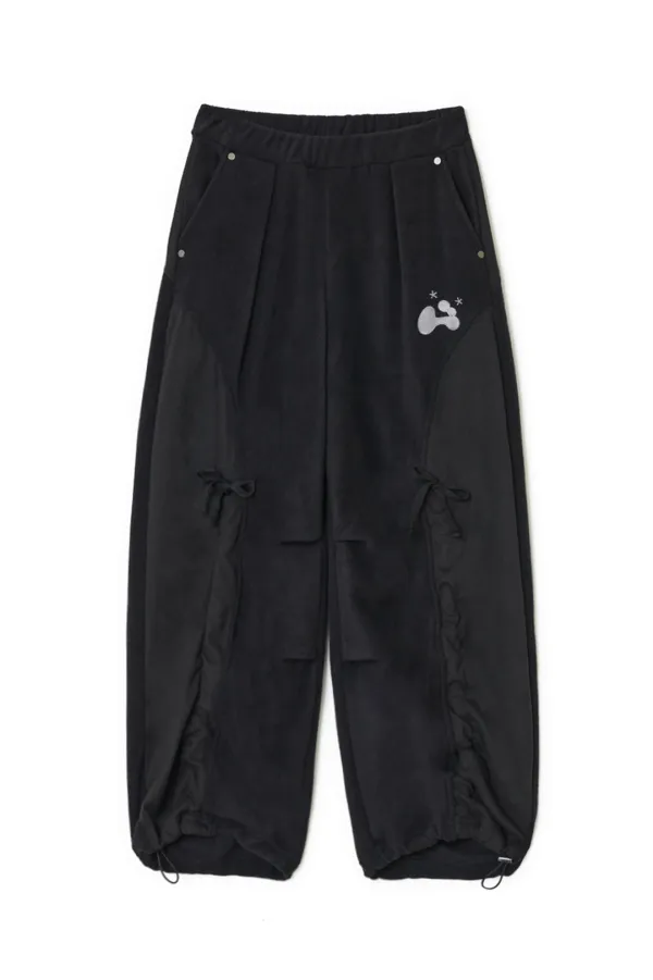 Draw string fleece pants (Black)