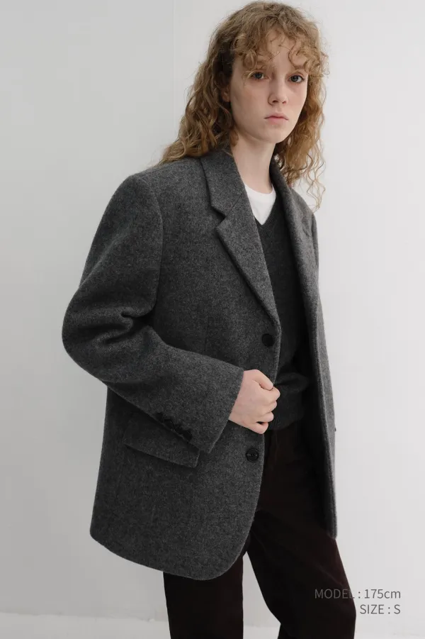 UNISEX 3 BUTTON WOOL BLAZER GREY_UDJA6D122G2