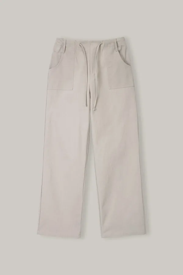 PT015 Embossed String Wide Pants (Beige)