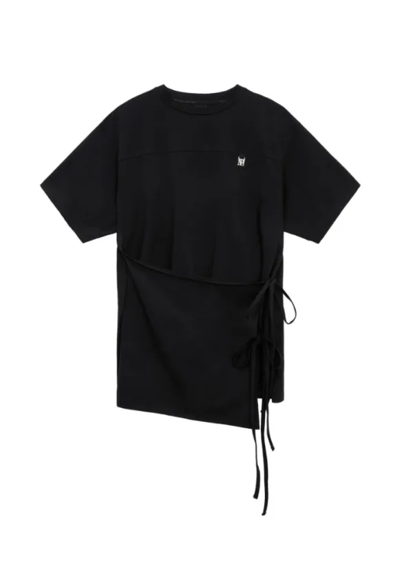 Overlay Tie Detail T-Shirt [ Black ]