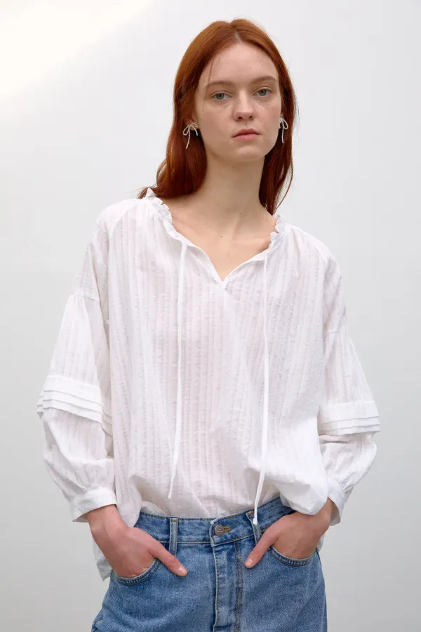 [7차] Ryan Pintuck Sleeve Blouse_White
