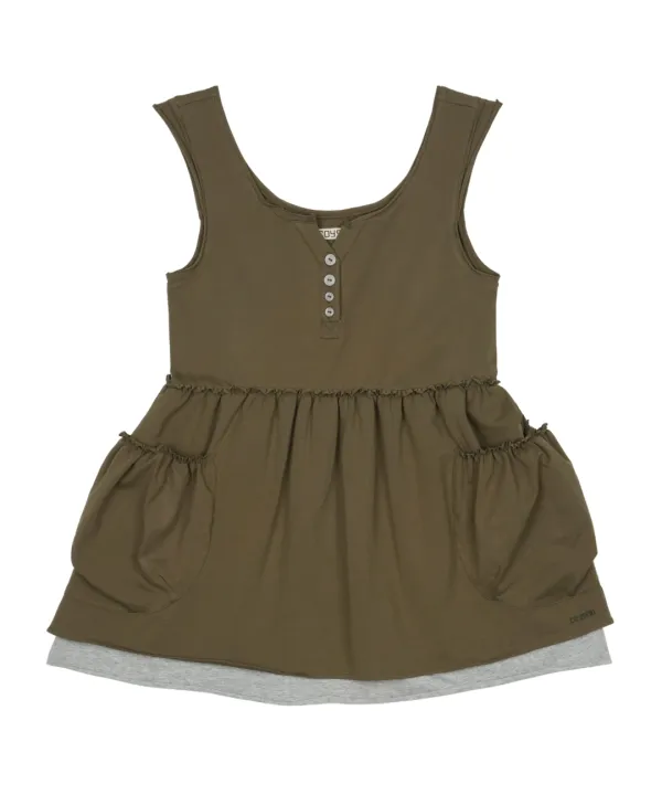 SHIRRING POCKET SLEEVELESS KHAKI