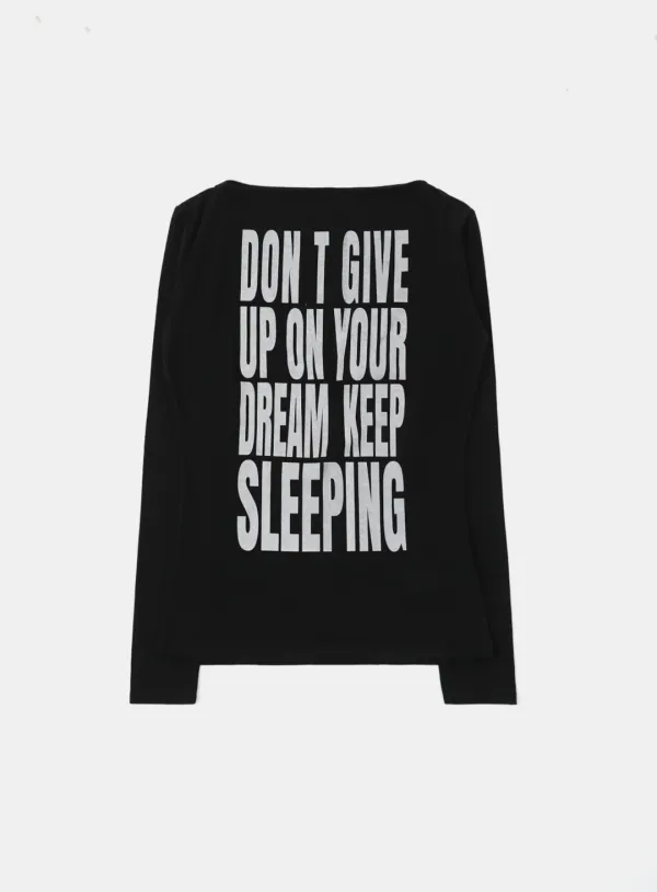 [w-tee25-194] KEEP SLEEPING 보트넥 루즈핏 티 - 블랙