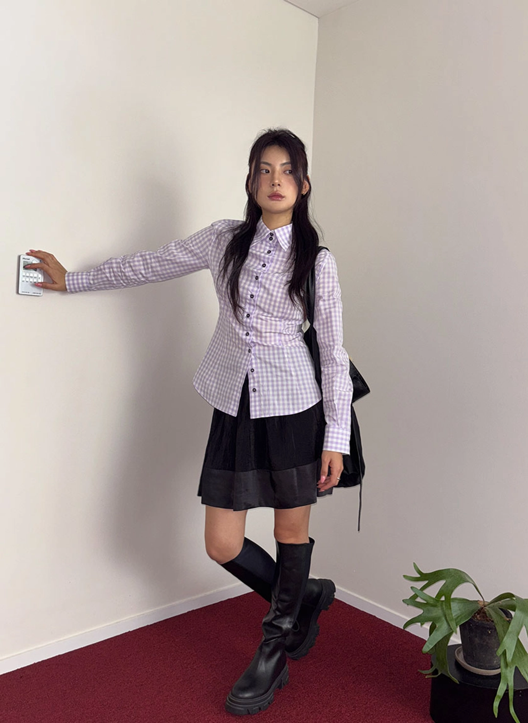 루루서울 Gingham Check Shirt (Purple) 상품 이미지 2